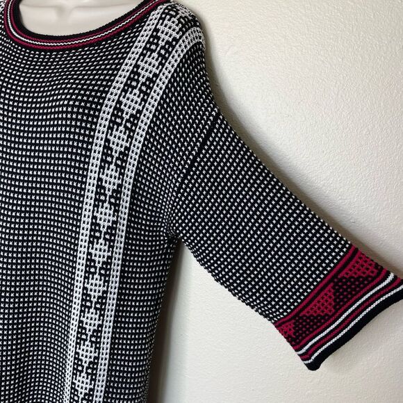 Asos Sweater Knit Tunic Dress Black White Pink Aztec Print Tie Sides Womens 8 - Picture 4 of 14